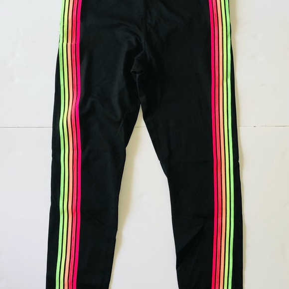Victoria Secret Pink Ultimate Leggings Small Black With Multicolor Stripes - Picture 4 of 8
